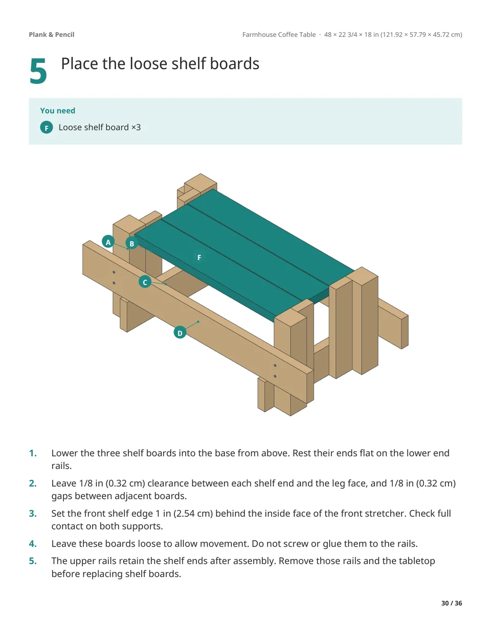 Page 30 of the Farmhouse Coffee Table manual