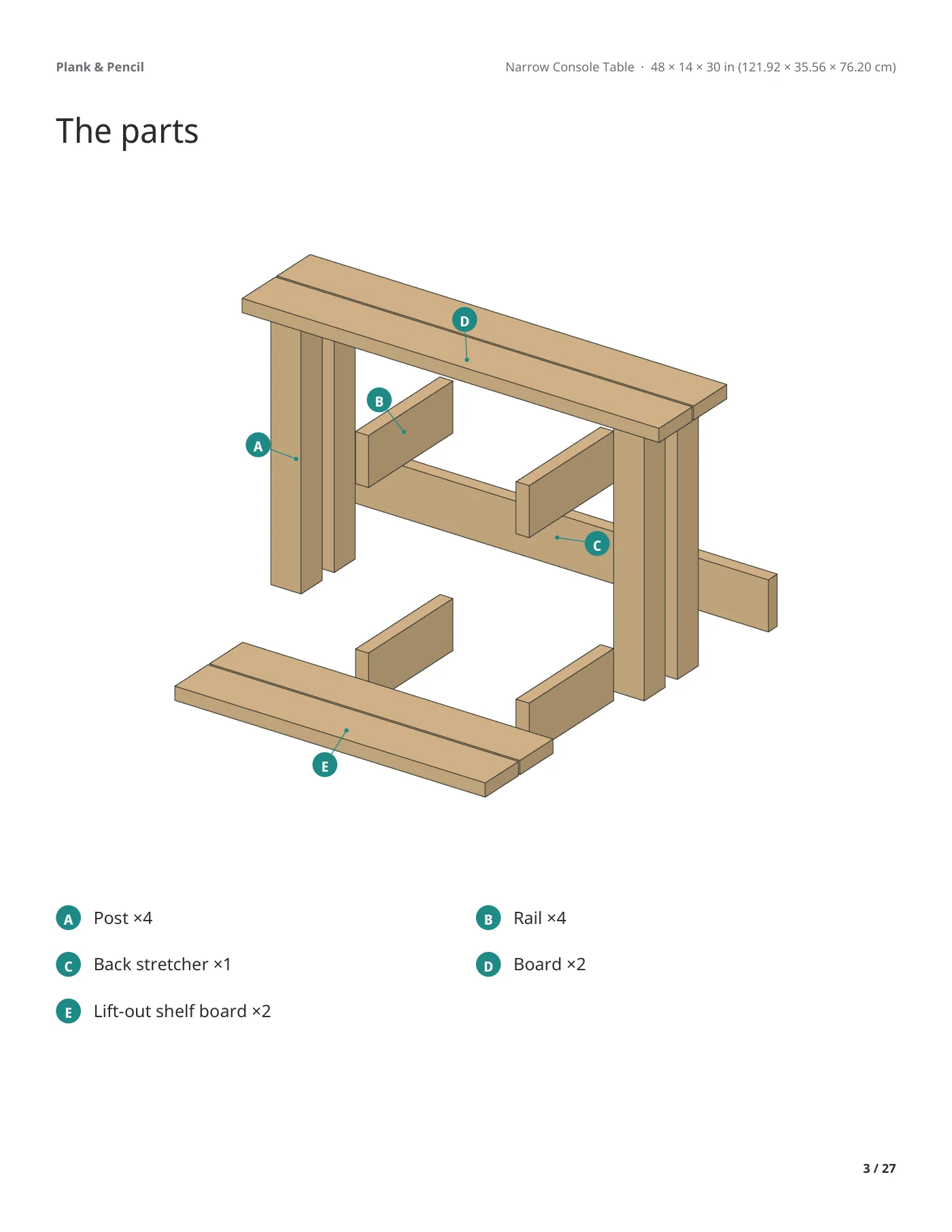 Page 3 of the Narrow Console Table manual