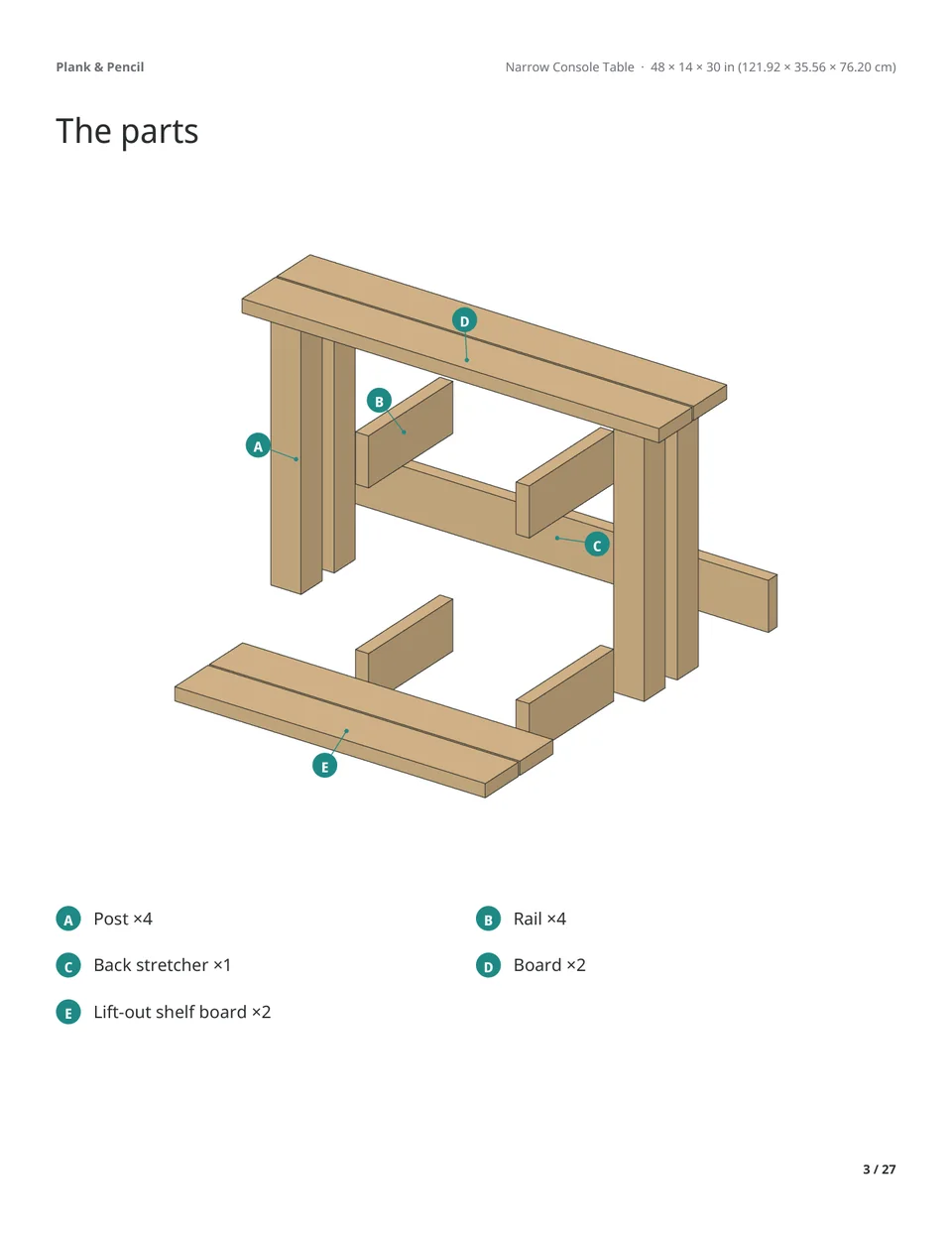 Page 3 of the Narrow Console Table manual