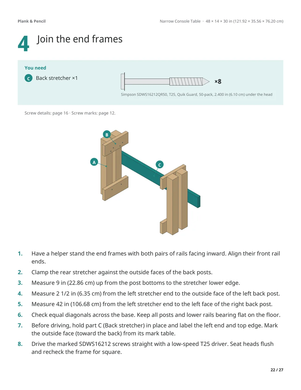 Page 22 of the Narrow Console Table manual