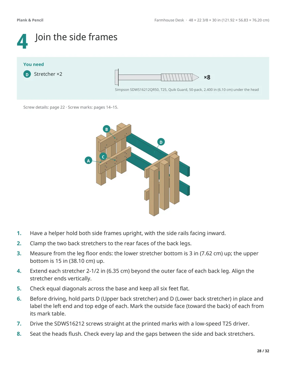 Page 28 of the Farmhouse Desk manual