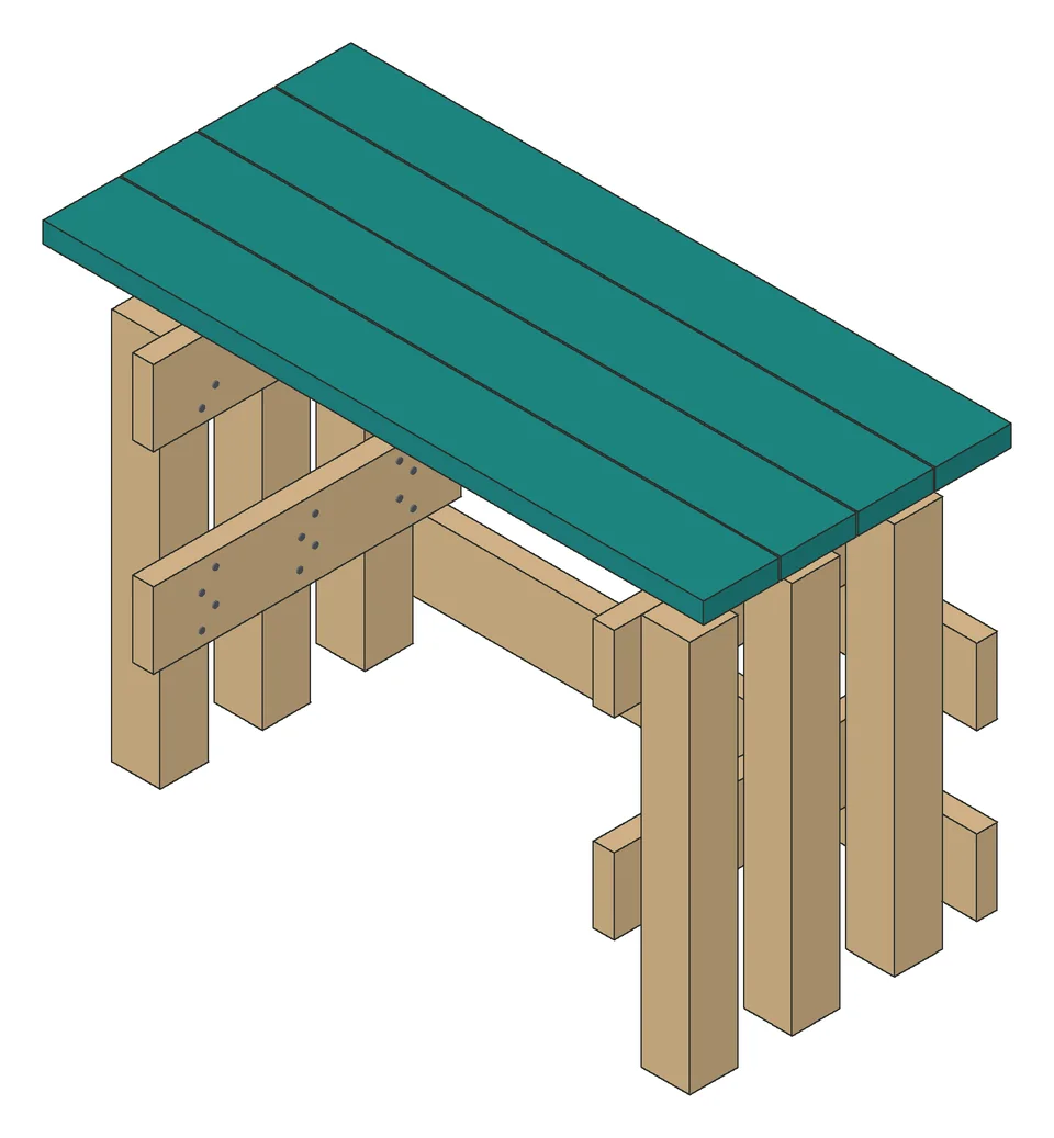 A step from the Farmhouse Desk manual: the new part in teal