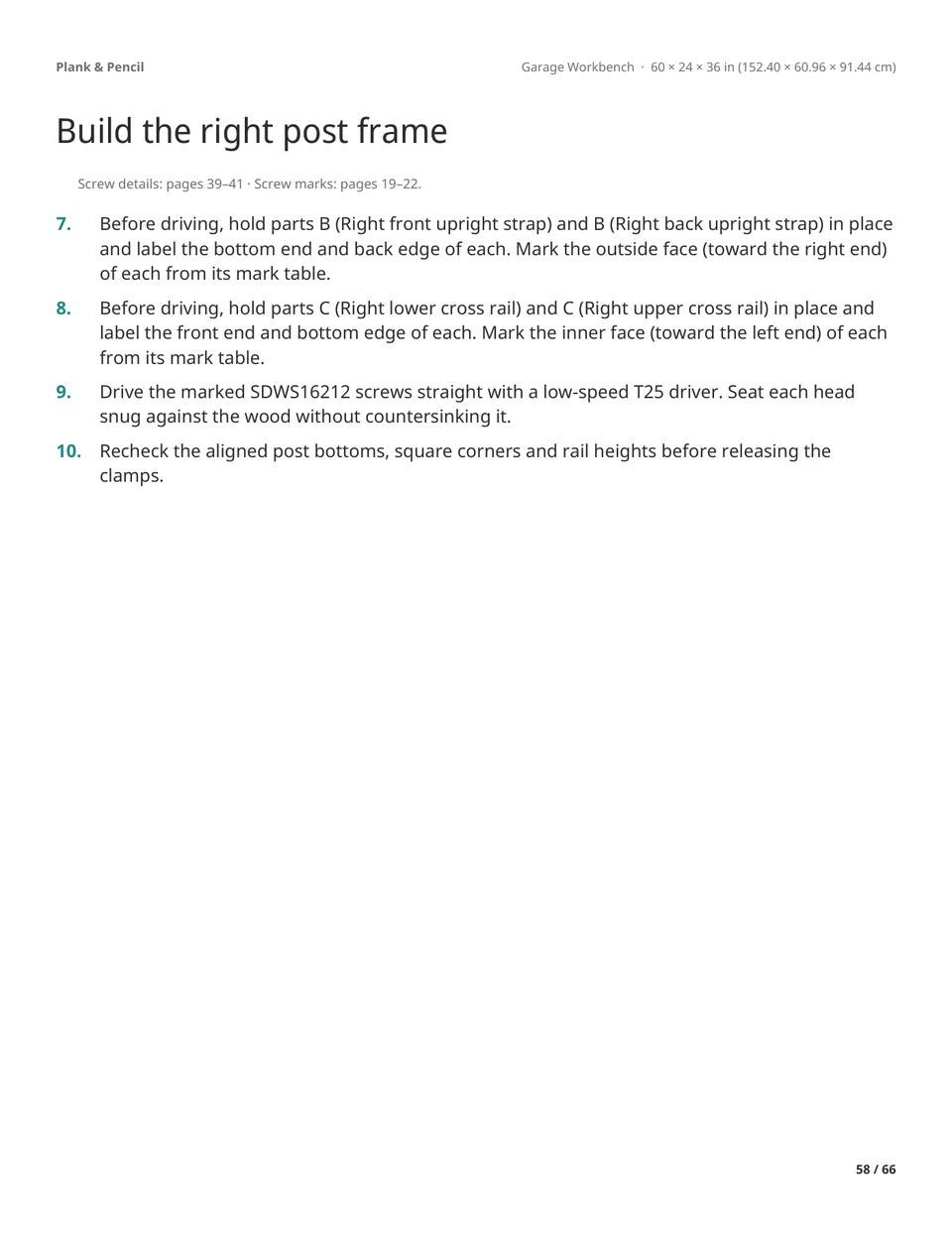 Page 58 of the Garage Workbench manual