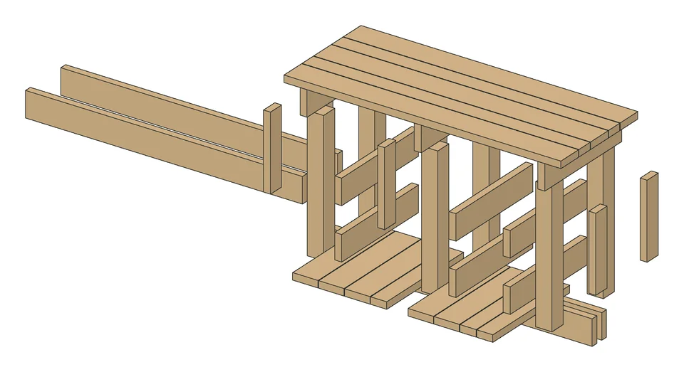 The parts of the Garage Workbench, laid out