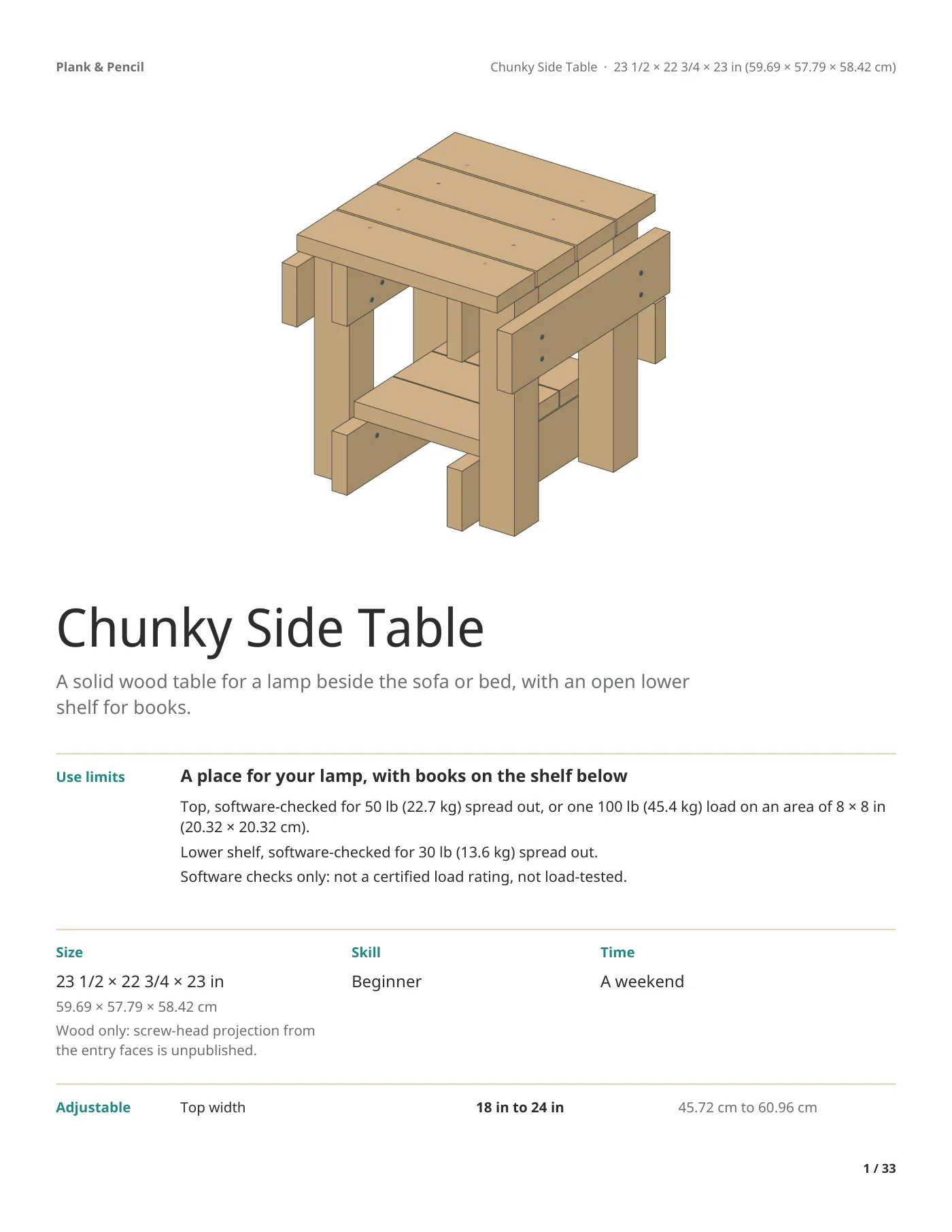 Page 1 of the Chunky Side Table manual