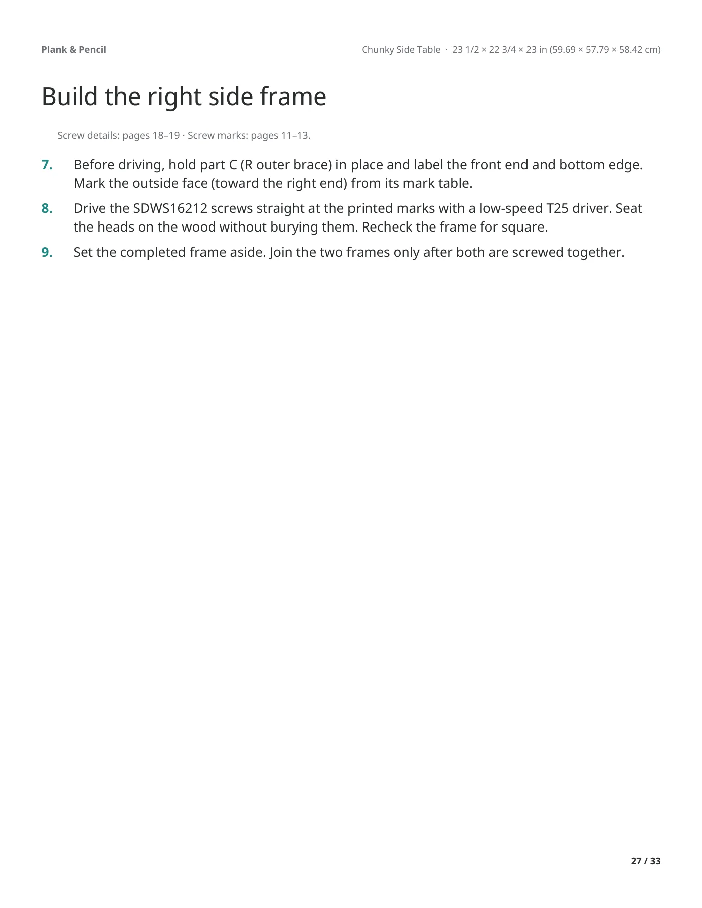 Page 27 of the Chunky Side Table manual